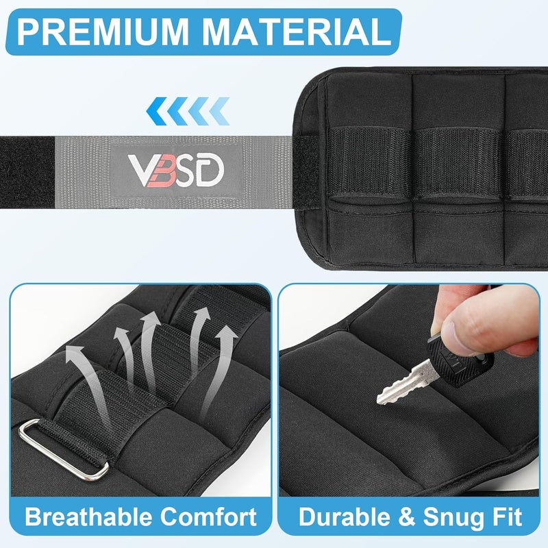 VBSD Adjustable Ankle Weights for Men Women, 2 4 6 8 10 lbs 1 Pair Leg Weight Straps, Weighted Ankle Weight Set with Removable Sandbags for Walking Running Yoga Physical Therapy Gym Home Workout - Image 3